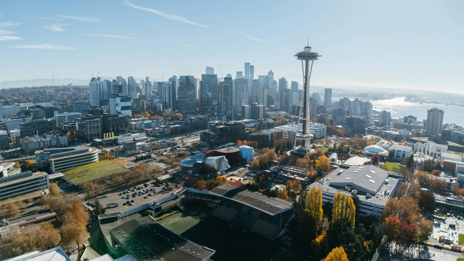 Downtown Seattle skyline and streetscape featuring shops, restaurants, and local businesses